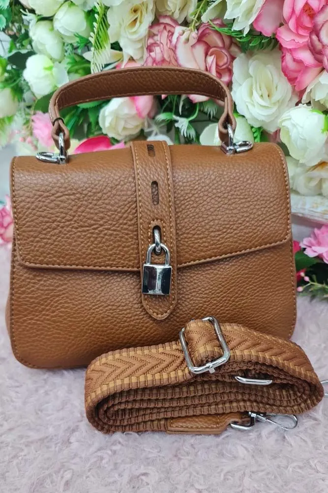 Leather Strap Lock Handle Bag