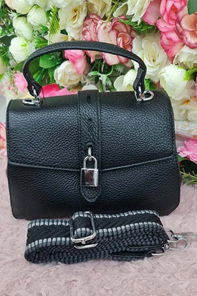 Leather Strap Lock Handle Bag