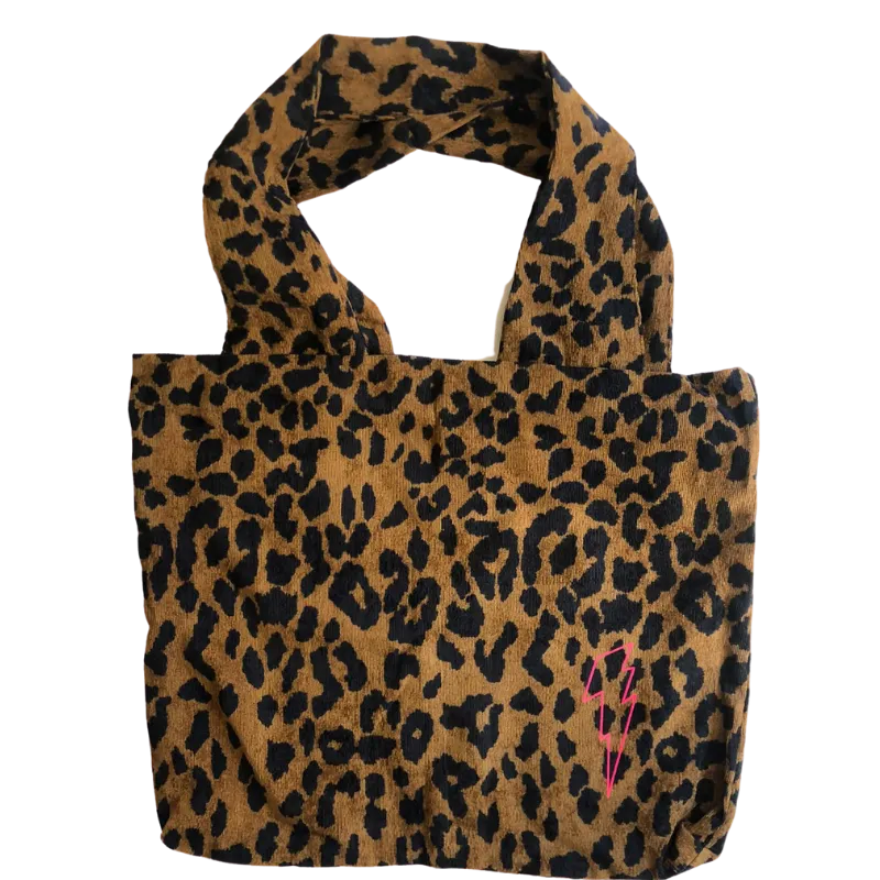 Leopard Print Tote with Lightning Bolt Detail