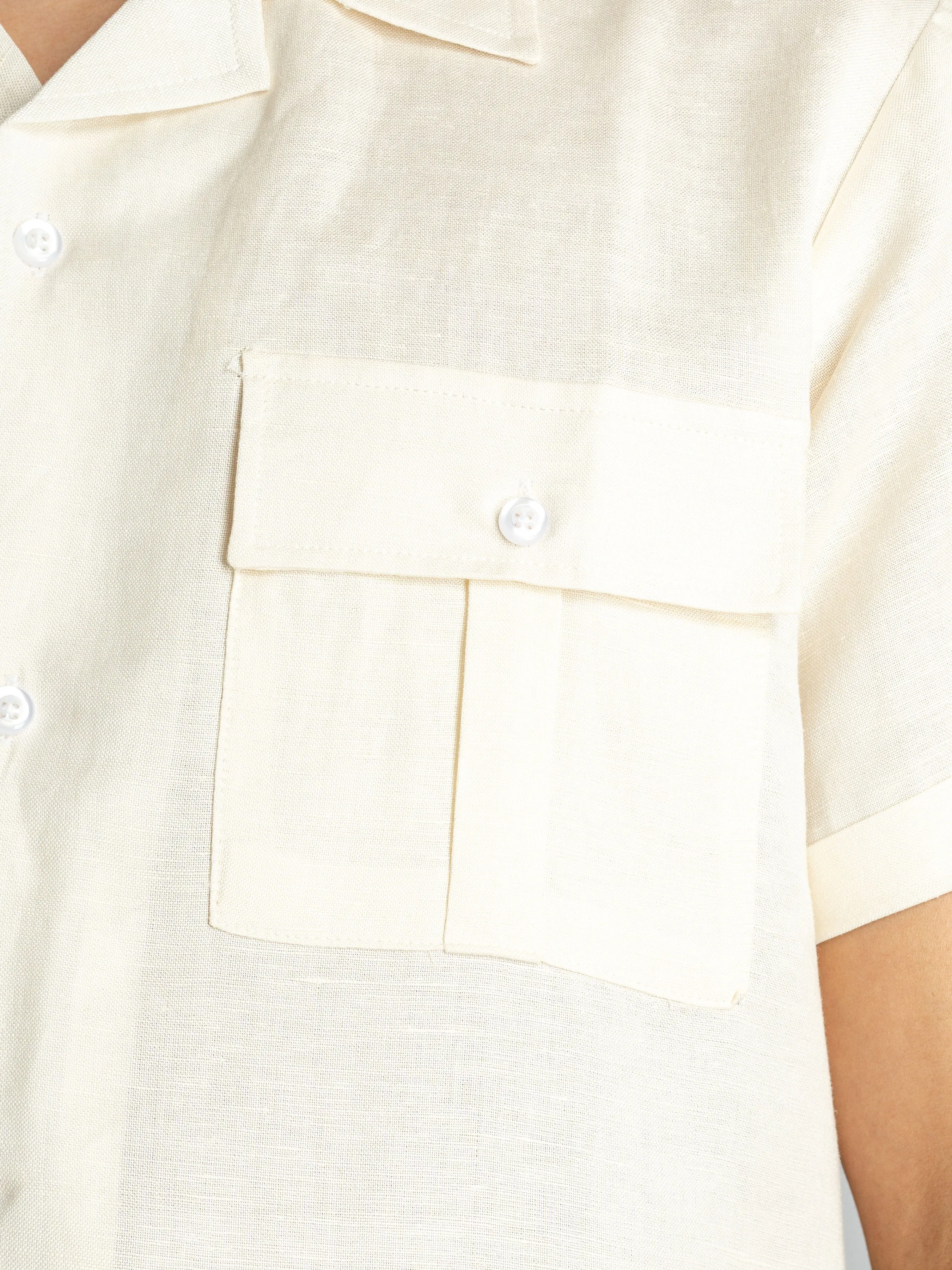 Linen Cuban Collar Shirt - Off White