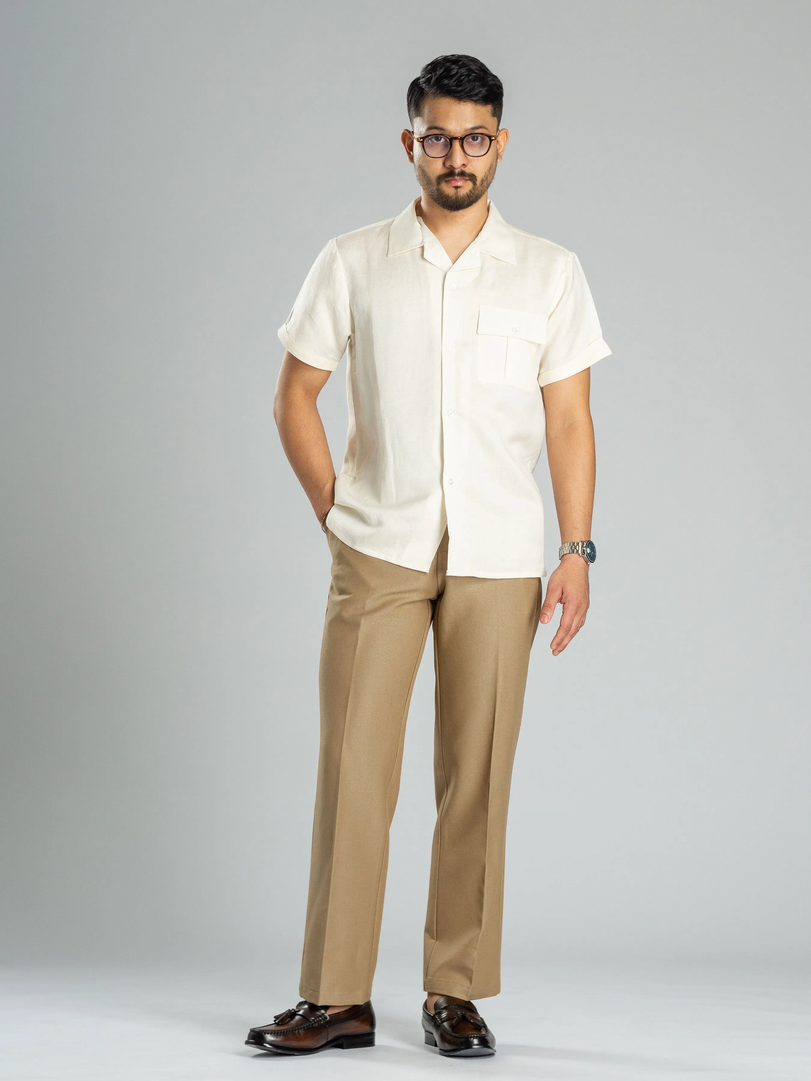 Linen Cuban Collar Shirt - Off White