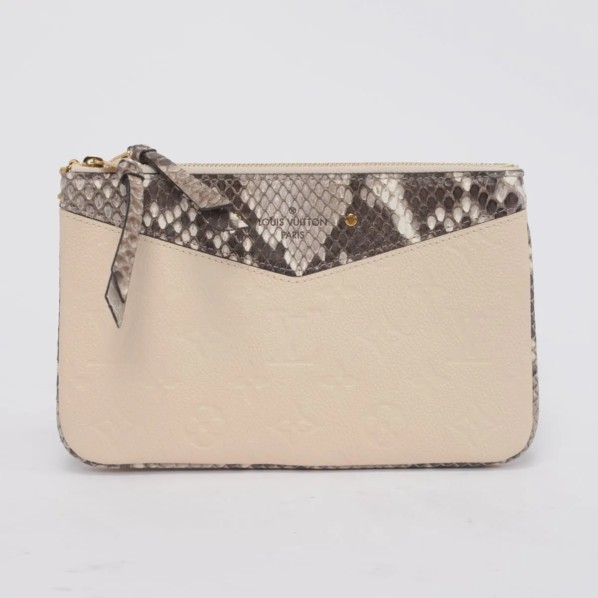 Louis Vuitton Cream Empreinte & Python Double Zip Pochette