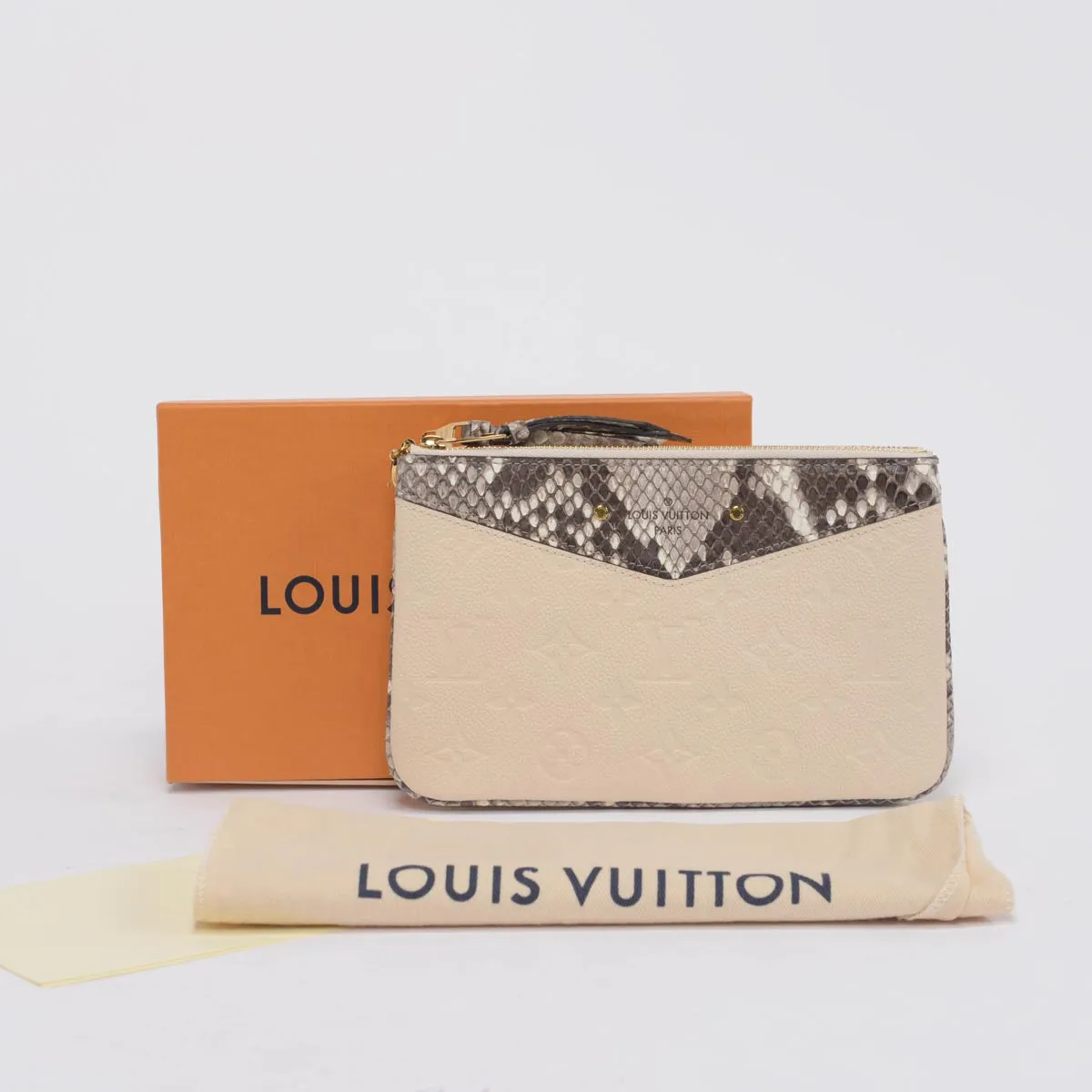 Louis Vuitton Cream Empreinte & Python Double Zip Pochette