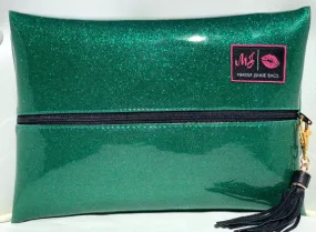 Makeup Junkie Bags - Emerald Green Glitter with Black Zipper [Pre-Order]