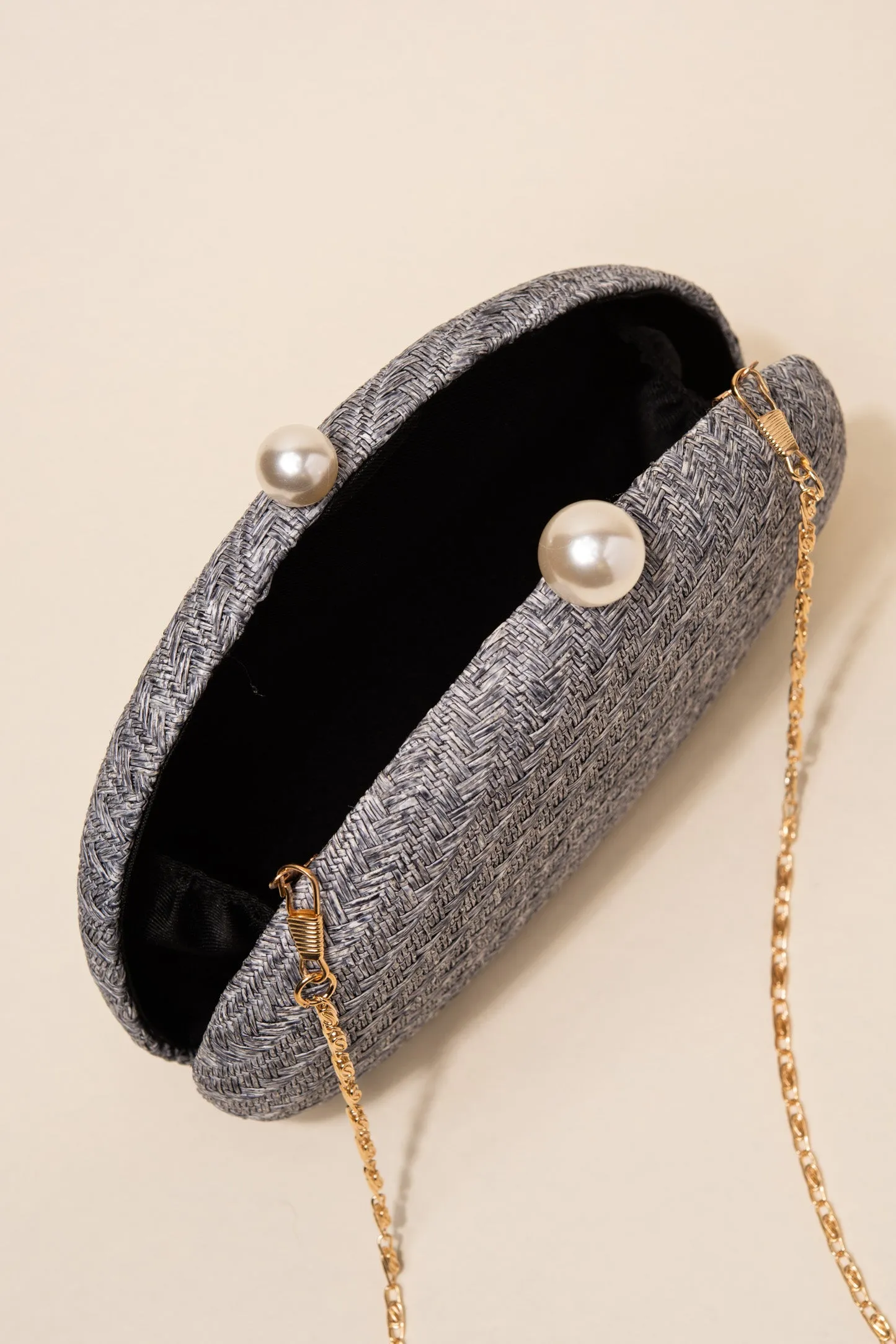 Marcella Woven Capsule Clutch with Pearl Closure