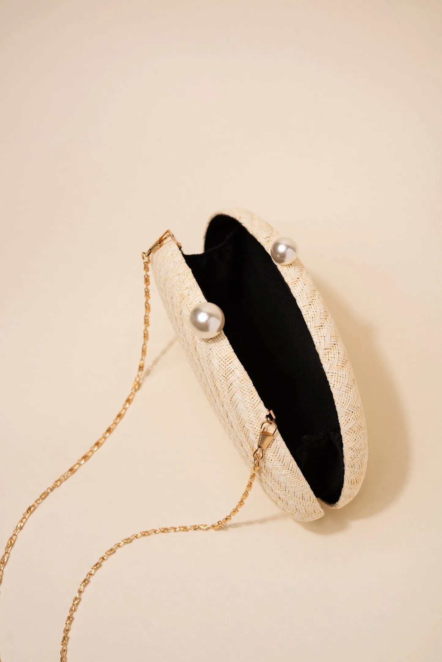 Marcella Woven Capsule Clutch with Pearl Closure