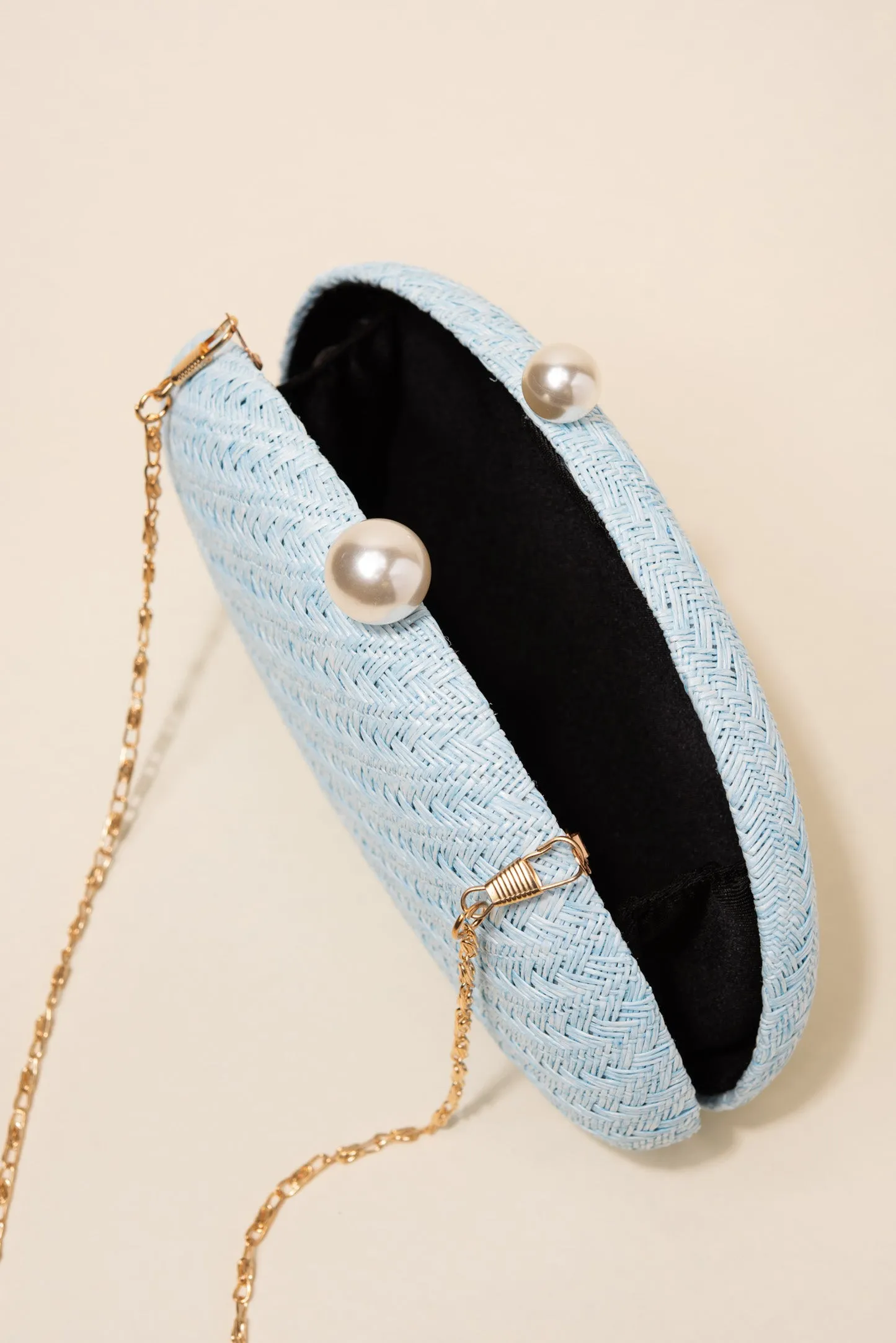 Marcella Woven Capsule Clutch with Pearl Closure