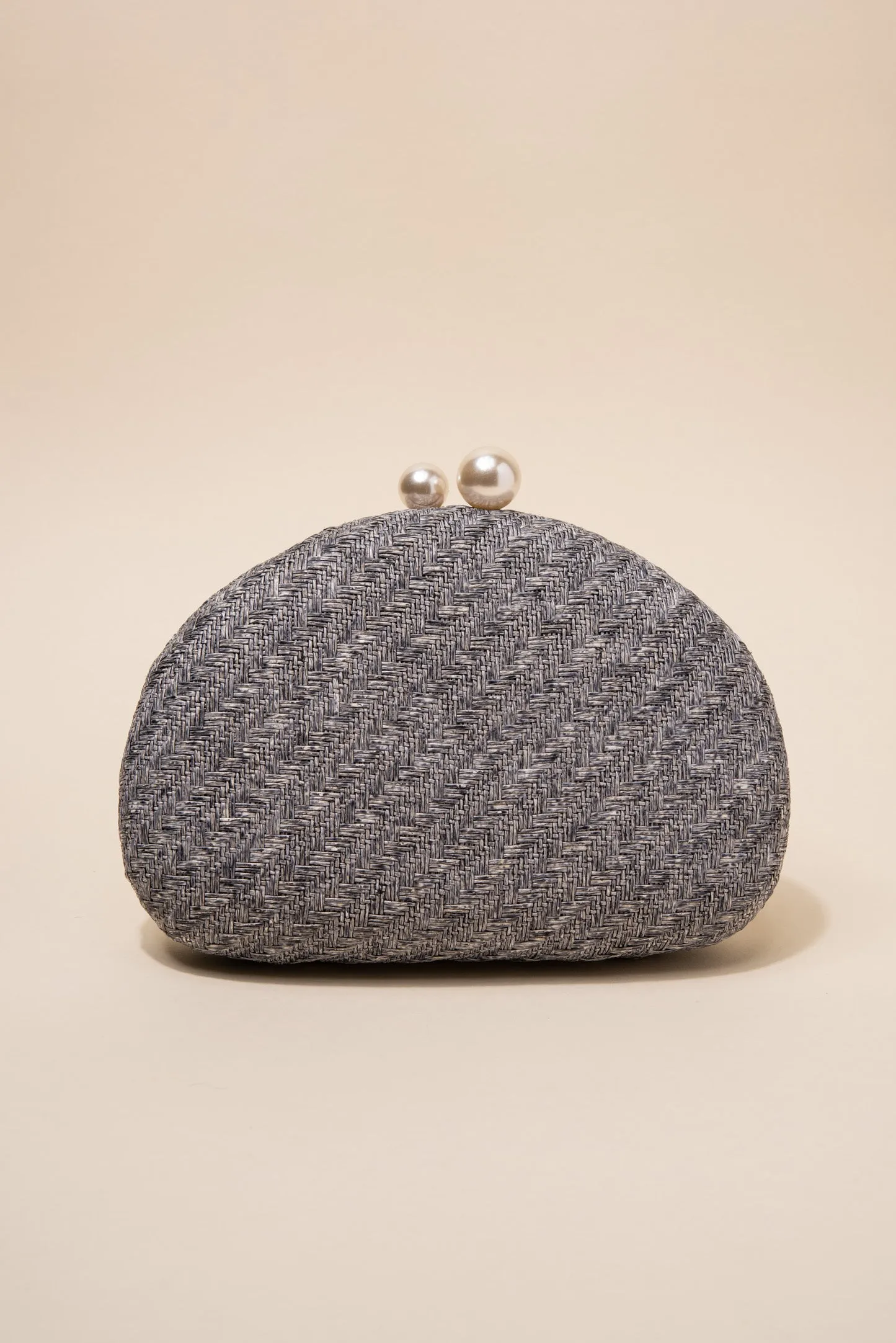 Marcella Woven Capsule Clutch with Pearl Closure