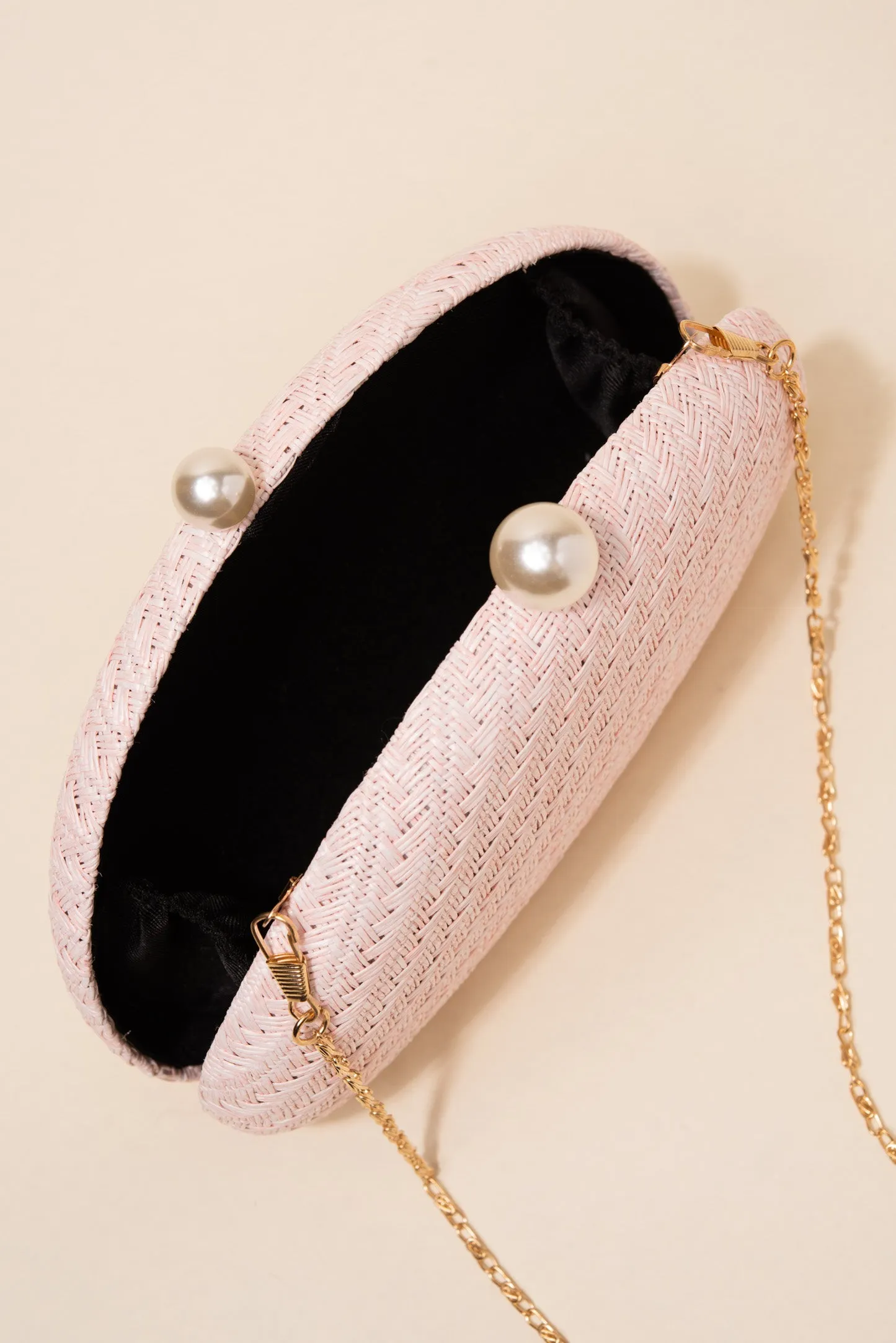 Marcella Woven Capsule Clutch with Pearl Closure