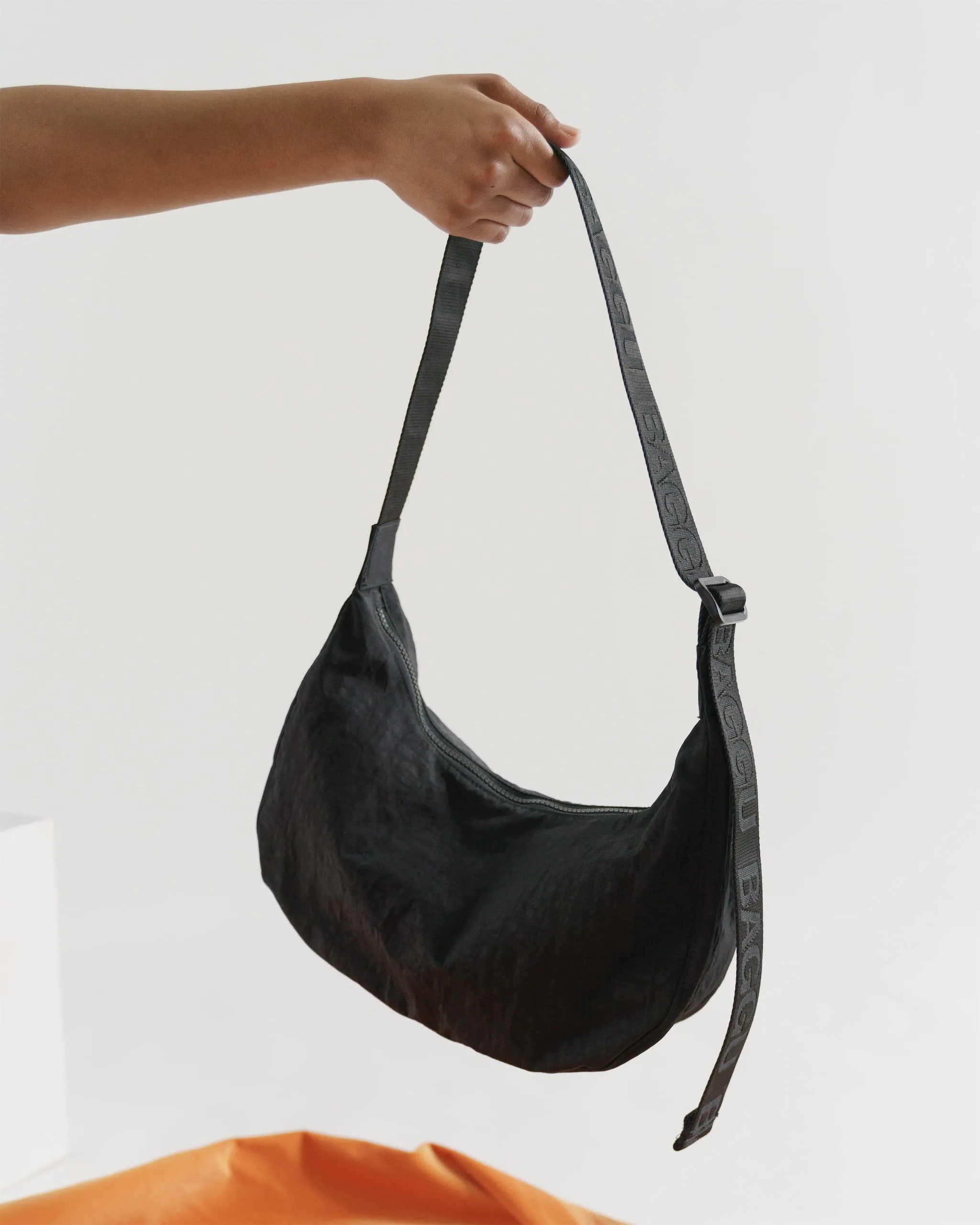 Medium Nylon Crescent Bag Black