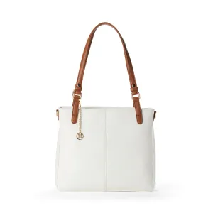 MENA Vegan Tote Bag in White   Camel