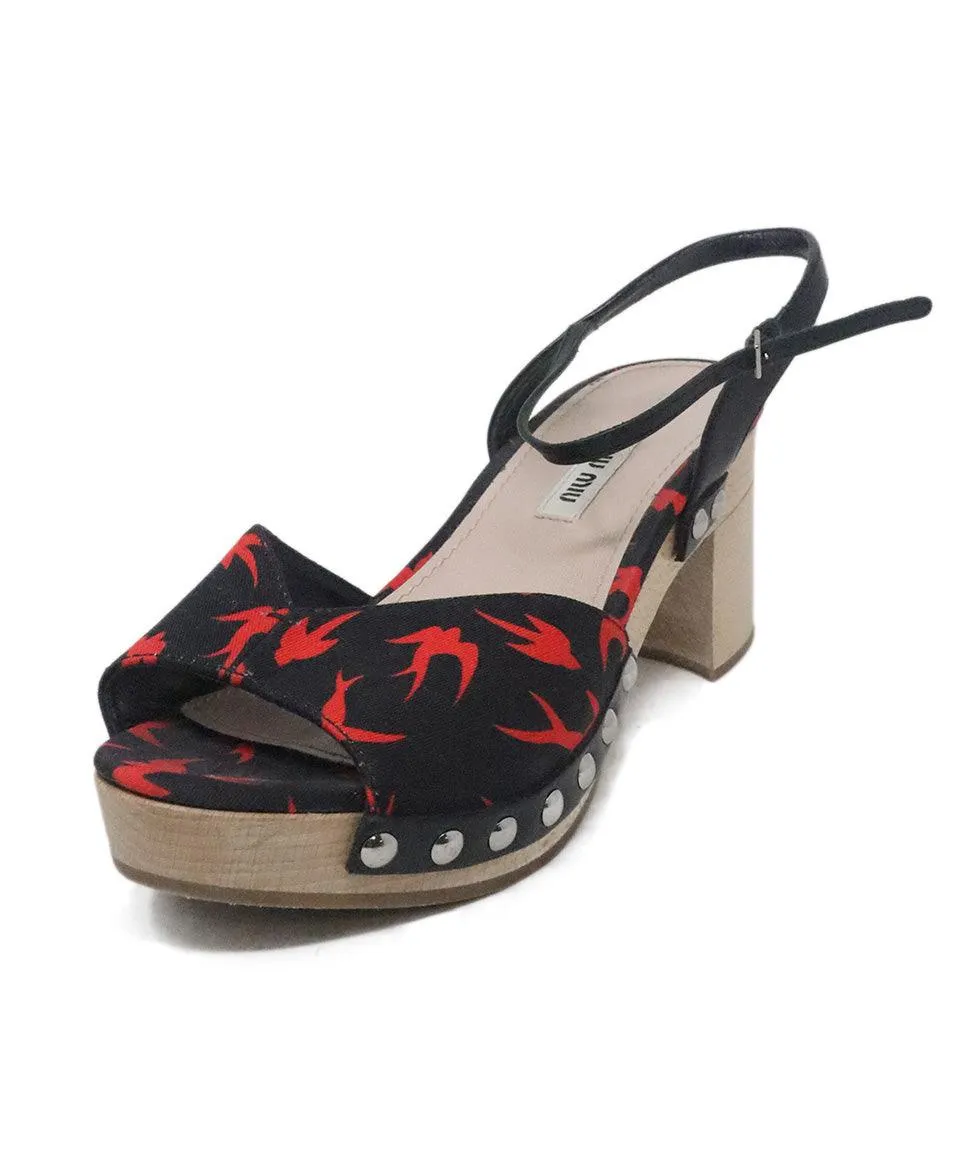 Miu Miu Black & Red Print Wood Sandals sz 6.5