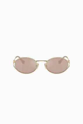 Miu Miu Oval Wire Framed Sunglasses - Gold/ Pale Pink