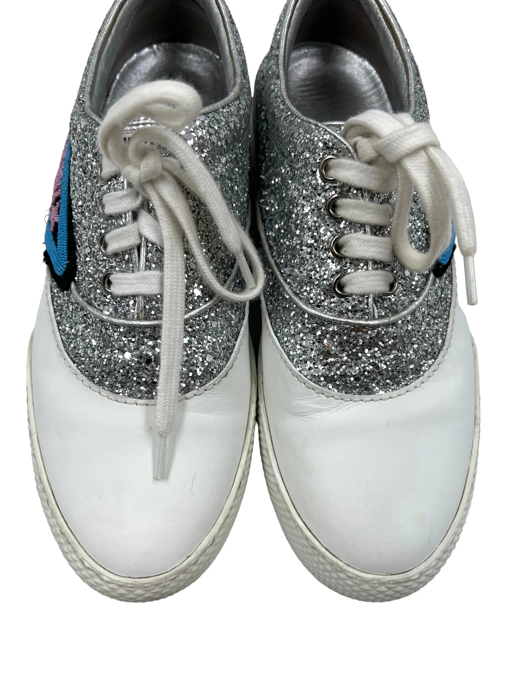 Miu Miu Silver Size 39 Low Top Glitter Sneakers