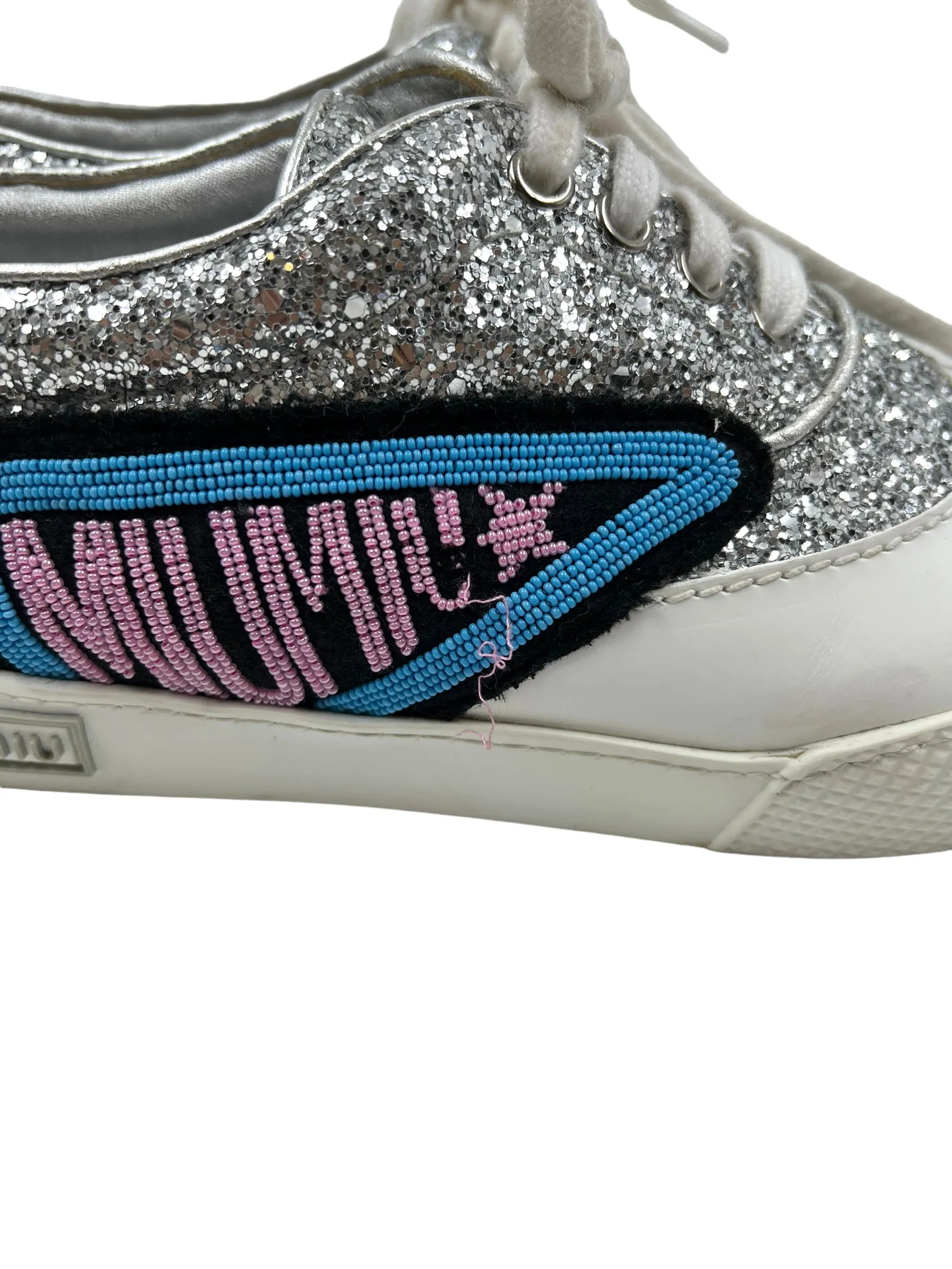 Miu Miu Silver Size 39 Low Top Glitter Sneakers