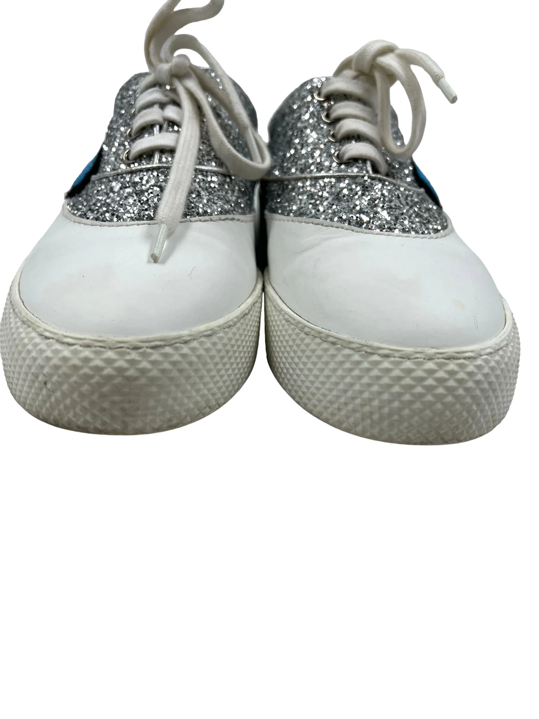 Miu Miu Silver Size 39 Low Top Glitter Sneakers