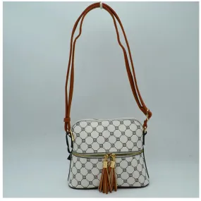 Monogram pattern crossbody bag - white/brown