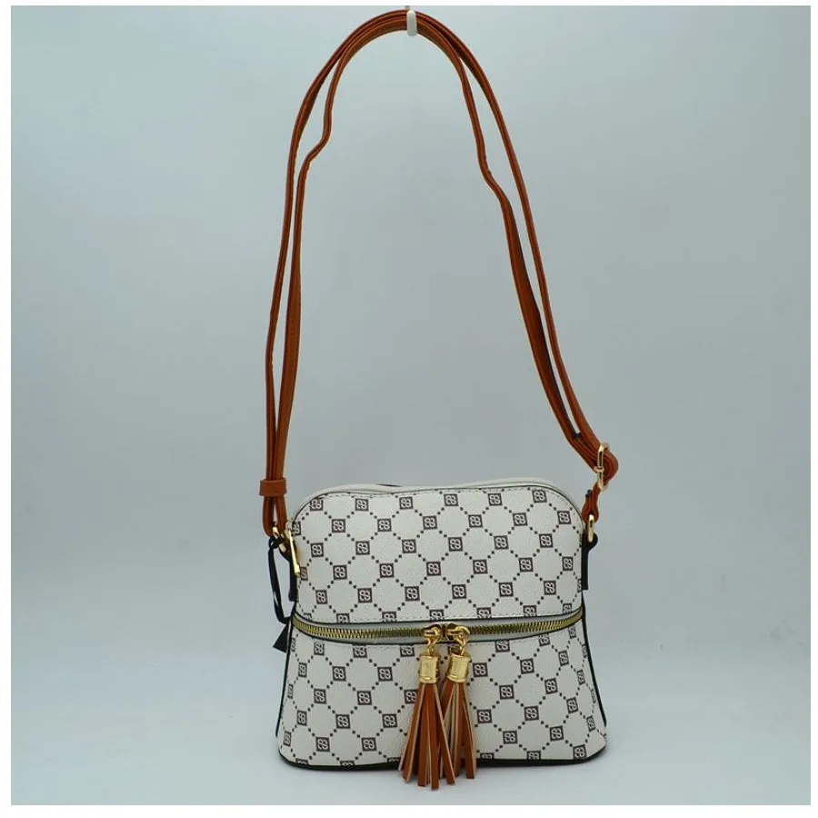 Monogram pattern crossbody bag - white/brown