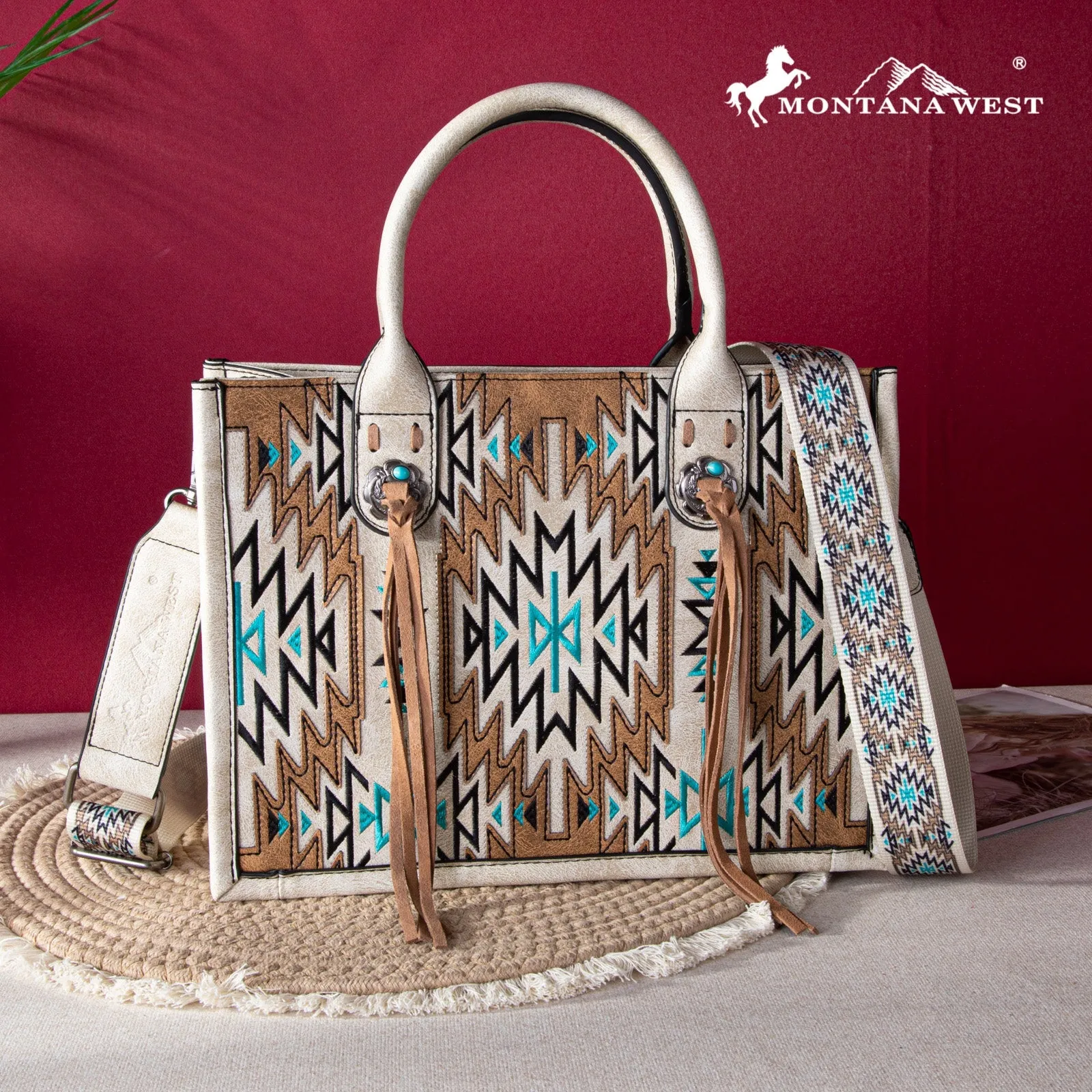 Montana West Southwestern Aztec Crossbody Tote Bag