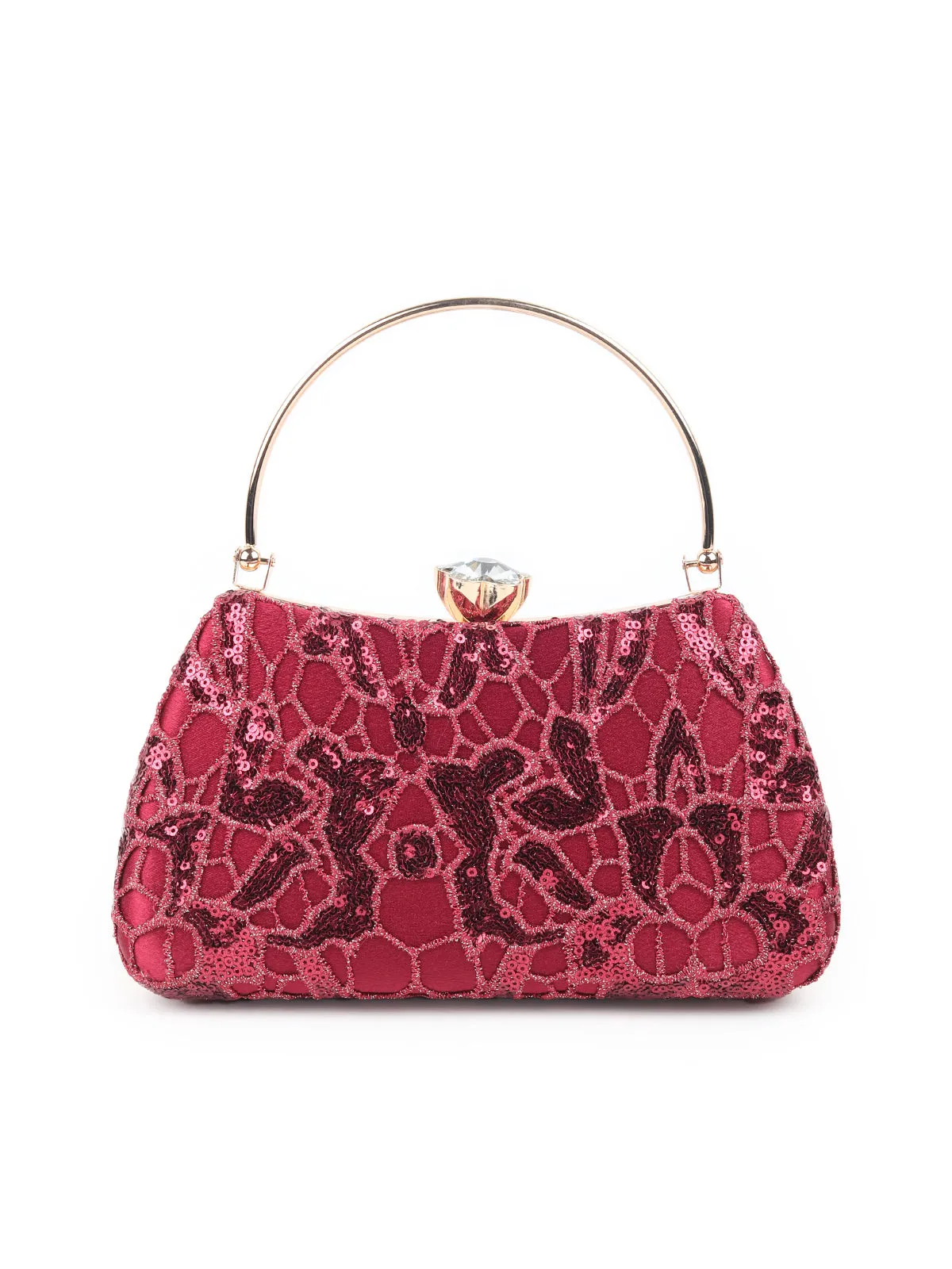 Odette Maroon Sequins Embroidered Clutch for Women