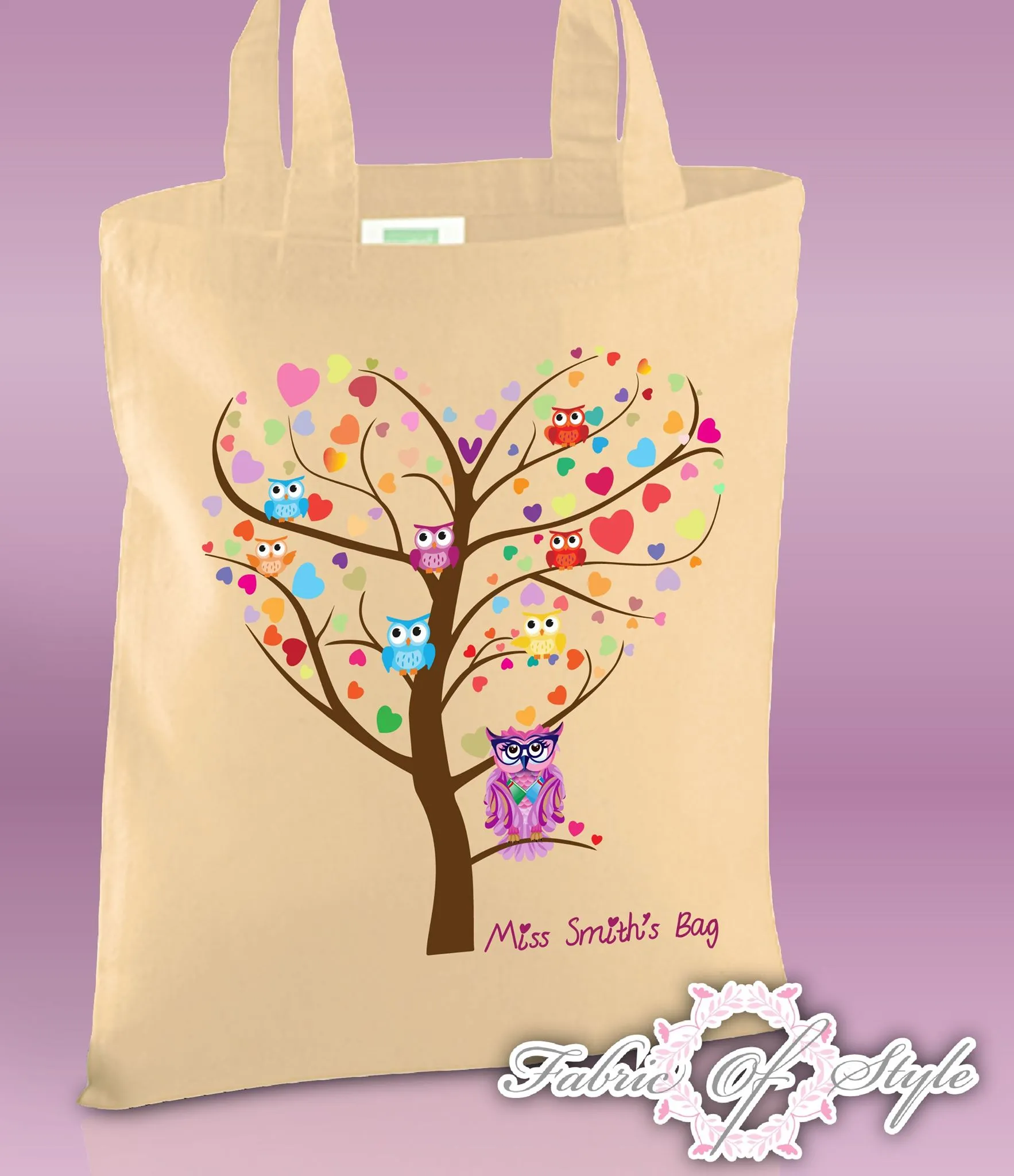 PERSONALISED  Tote Bag Thank You Teacher School Gift  Heart Tree Design Natural