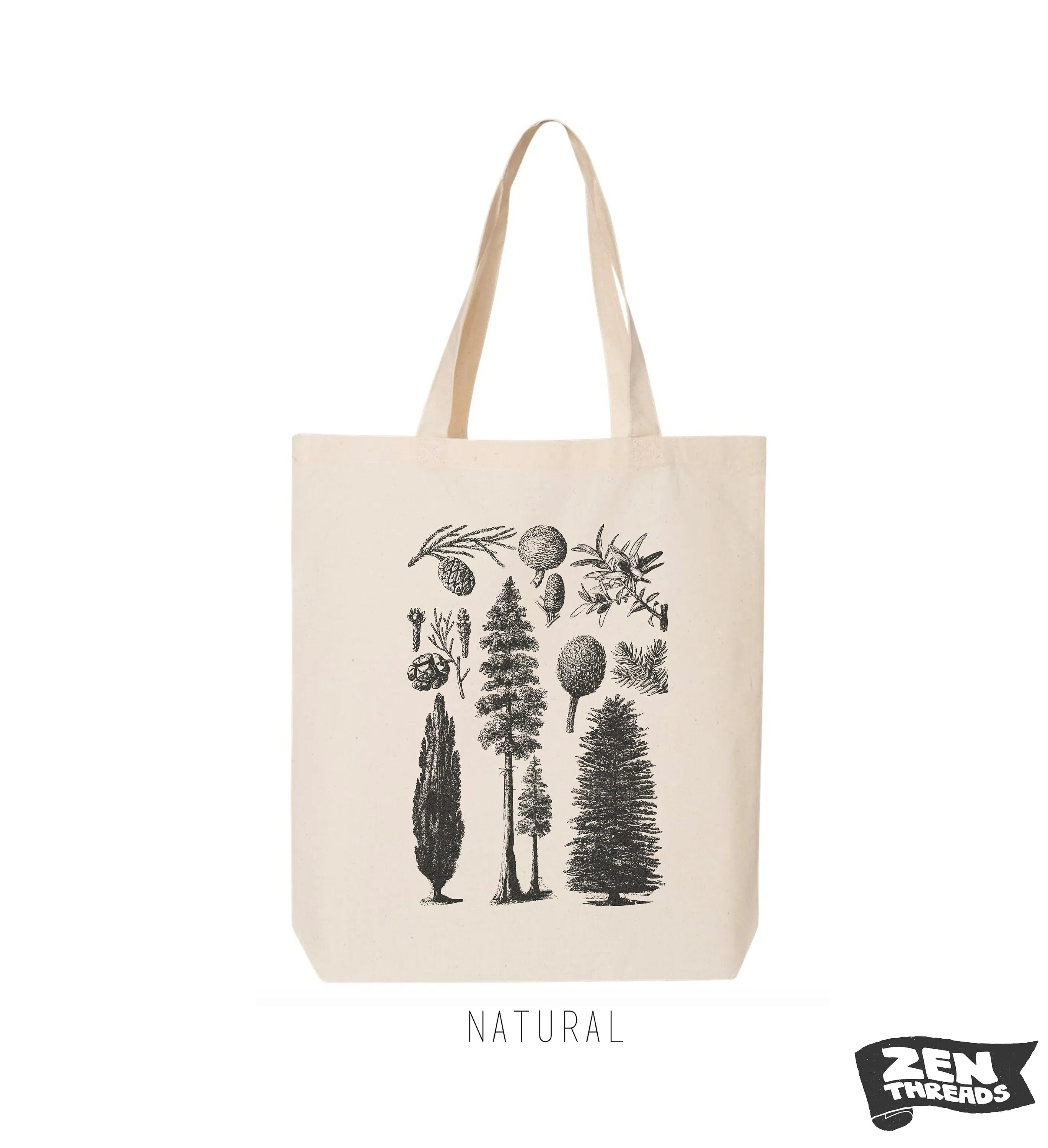 Pines & Trees Collection Eco-Friendly Market Tote Bag - 100% Cotton - 15"W x 16"H