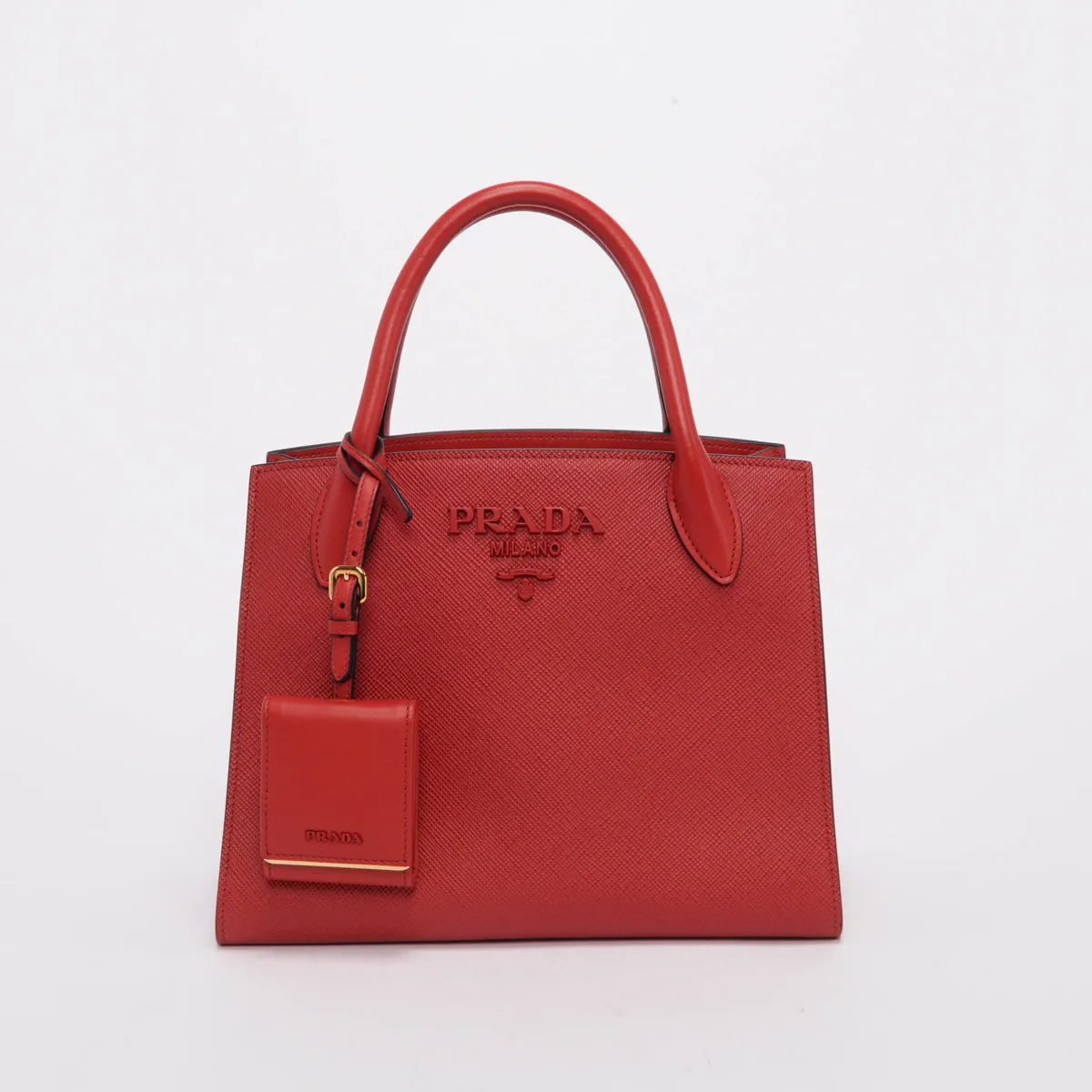 Prada Red Saffiano Cuir Small Monochrome Tote