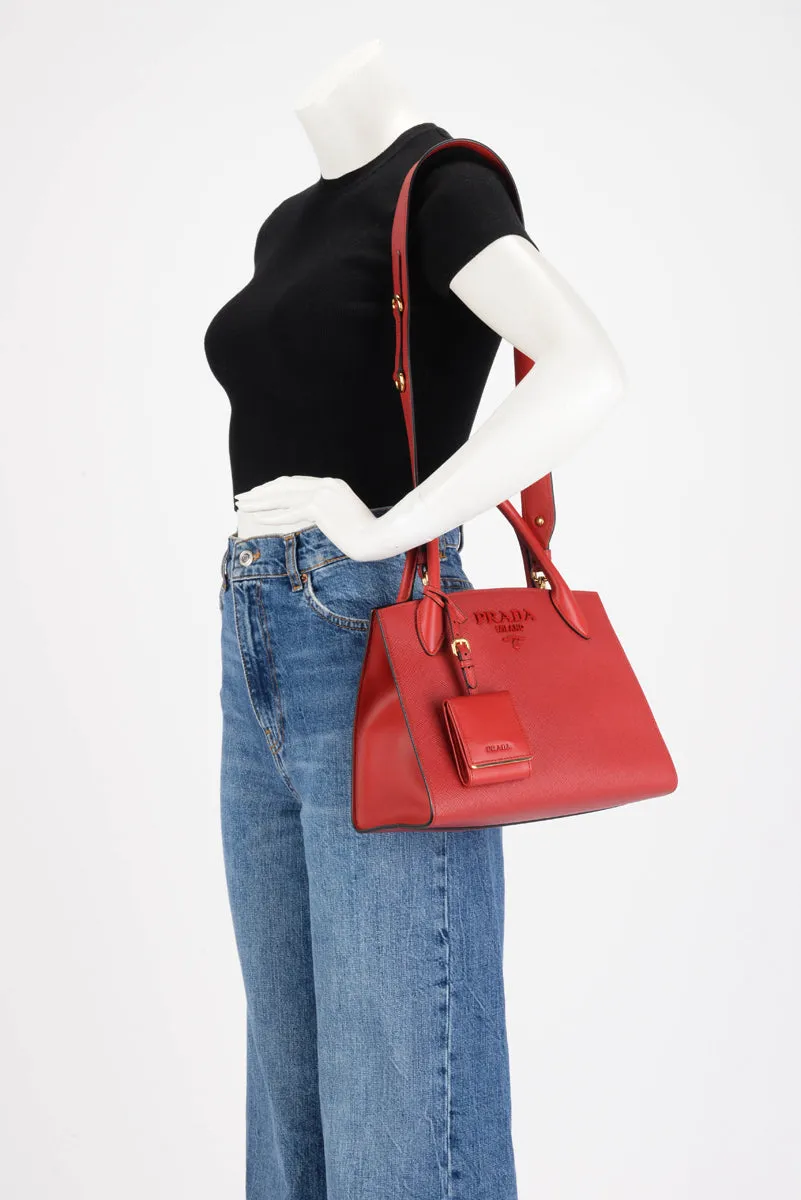 Prada Red Saffiano Cuir Small Monochrome Tote