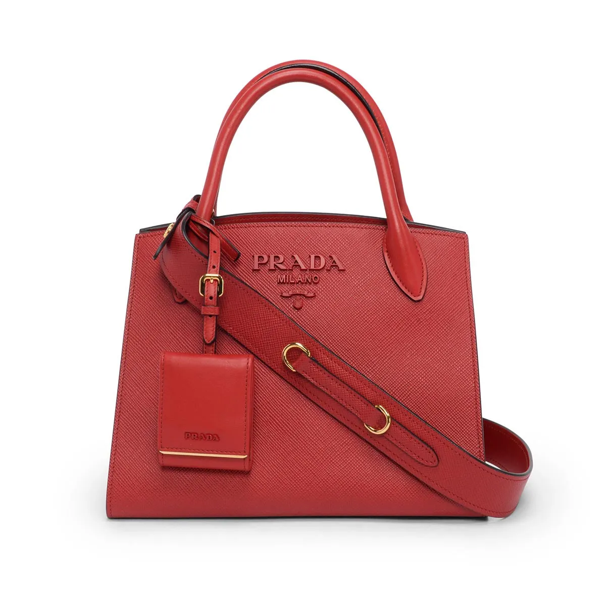 Prada Red Saffiano Cuir Small Monochrome Tote