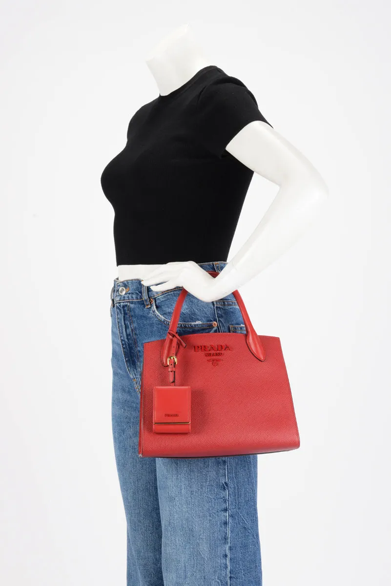 Prada Red Saffiano Cuir Small Monochrome Tote