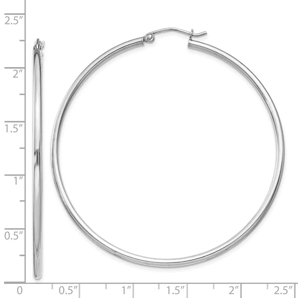 Rhodium-Plated 2mm Round Hoop Earrings in Sterling Silver