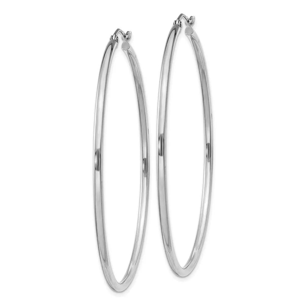 Rhodium-Plated 2mm Round Hoop Earrings in Sterling Silver