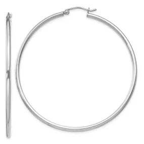 Rhodium-Plated 2mm Round Hoop Earrings in Sterling Silver