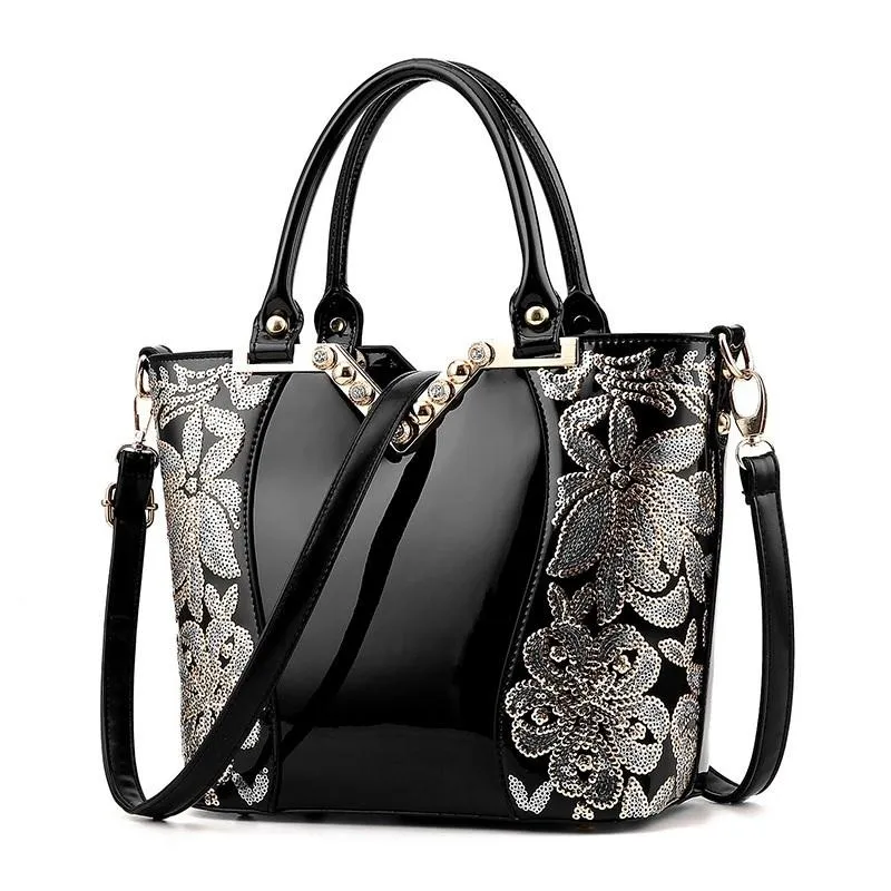 Sequin Embroidery Women Bag Patent Leather Handbag Diamond Shoulder Messenger Bags