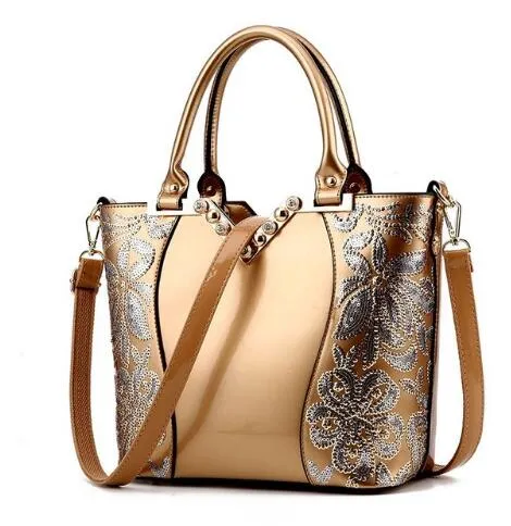 Sequin Embroidery Women Bag Patent Leather Handbag Diamond Shoulder Messenger Bags