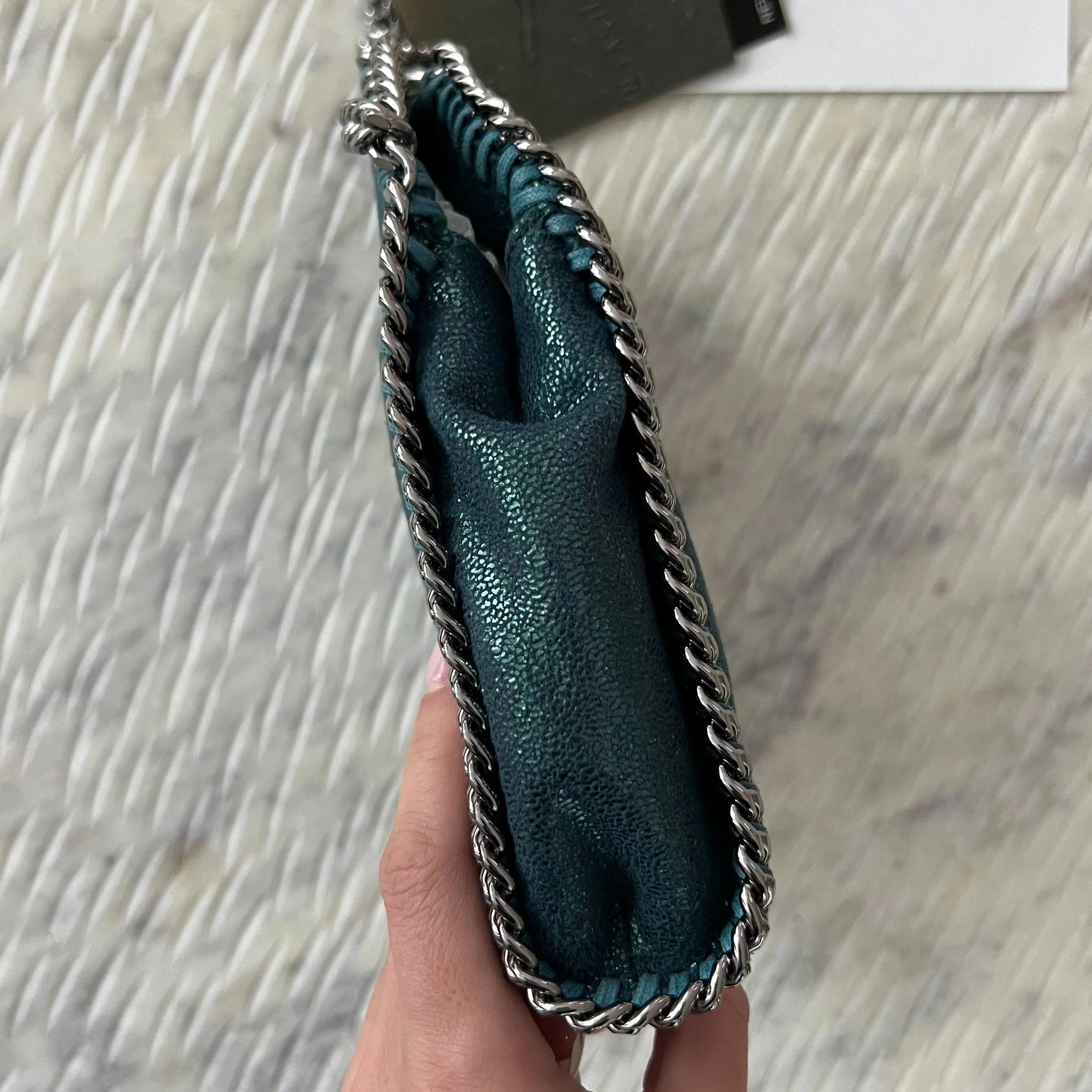 Stella McCartney Tiny Falabella Faux Leather Crossbody Bag Green Shimmer