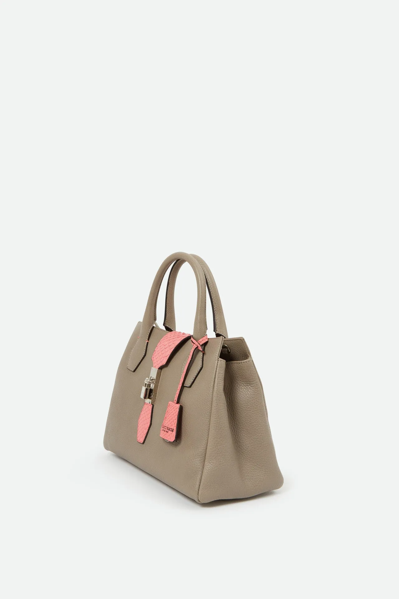 TAUPE AND PINK ACCENT CONVERTIBLE ITALIAN HANDBAG