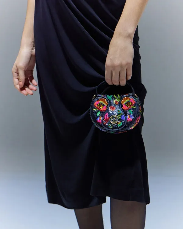 The Micro Bag Leather : Black (With Sequins Embroidery)