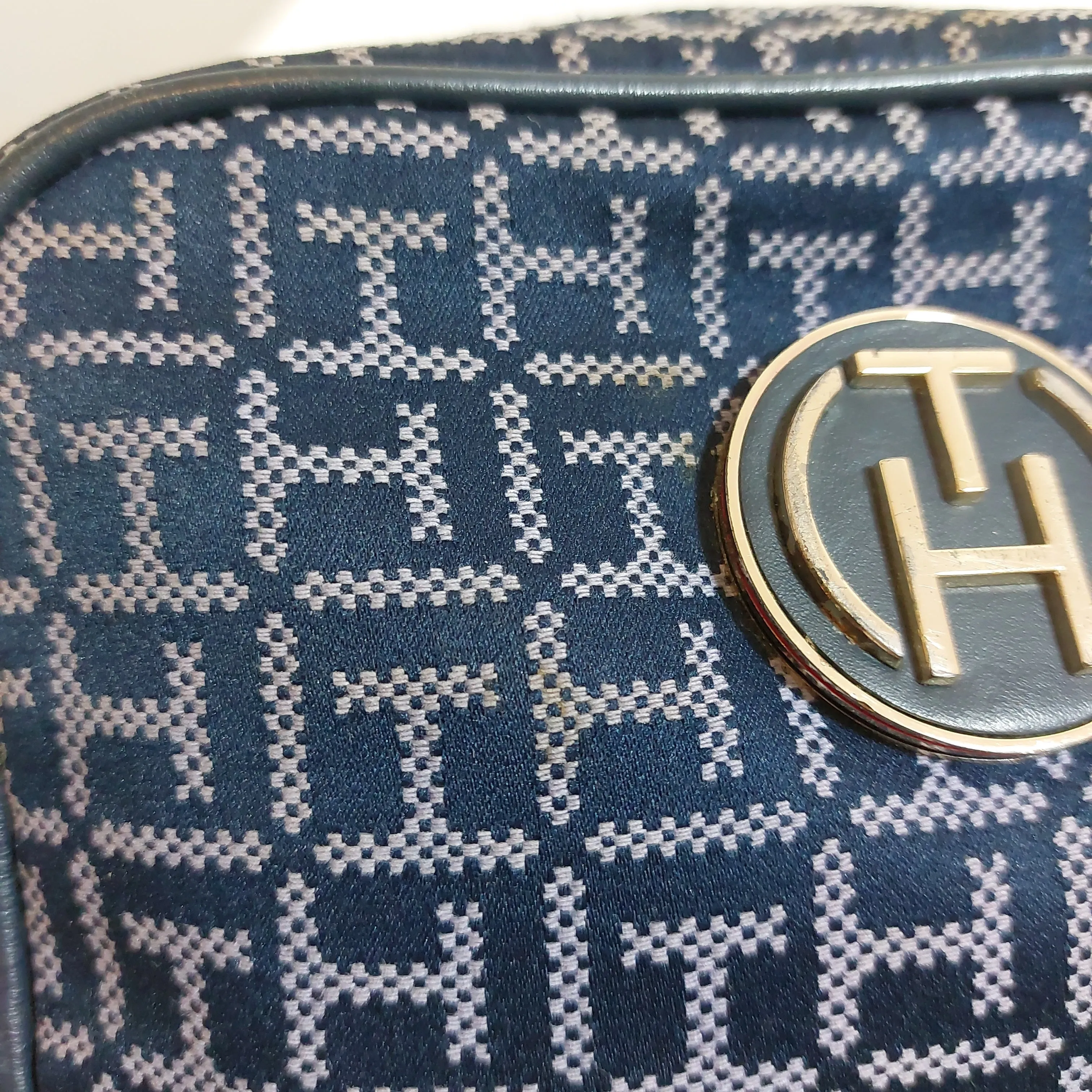 Tommy Hilfiger Navy Monogram Canvas Crossbody Bag | Pre Loved |